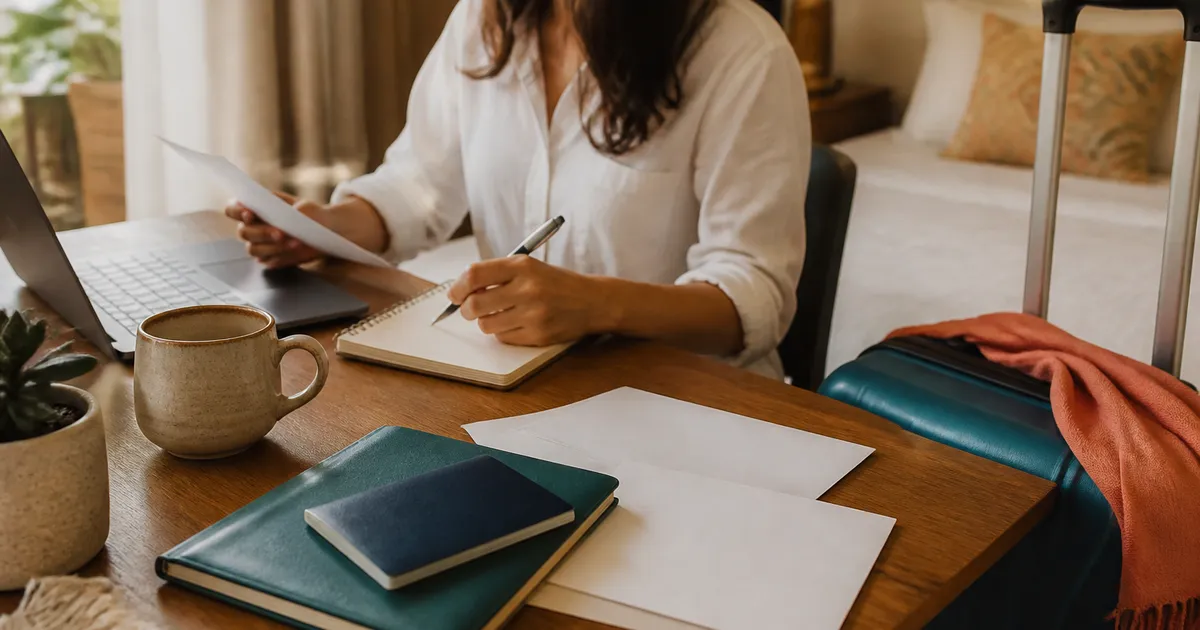 Persona preparando documentos de viaje y una visa mexicana